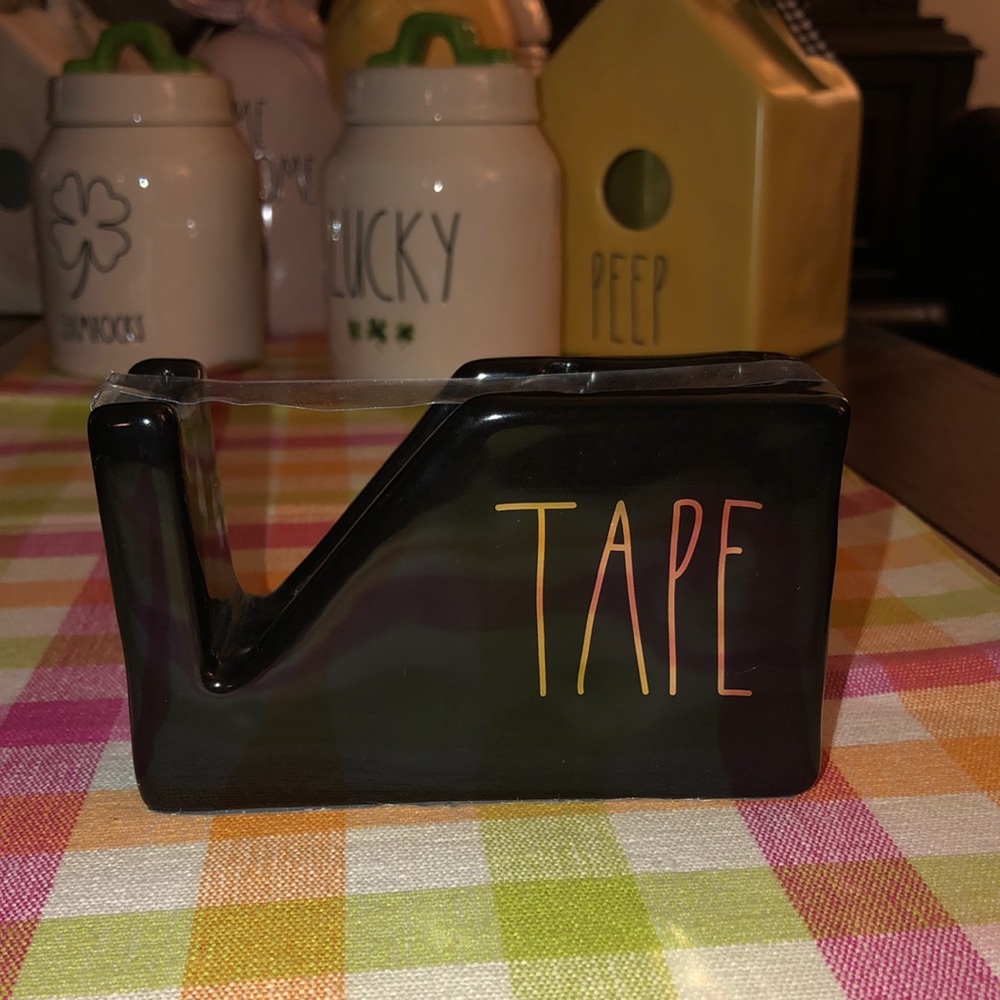 Rae Dunn TAPE Dispenser Black with Gold Lettering